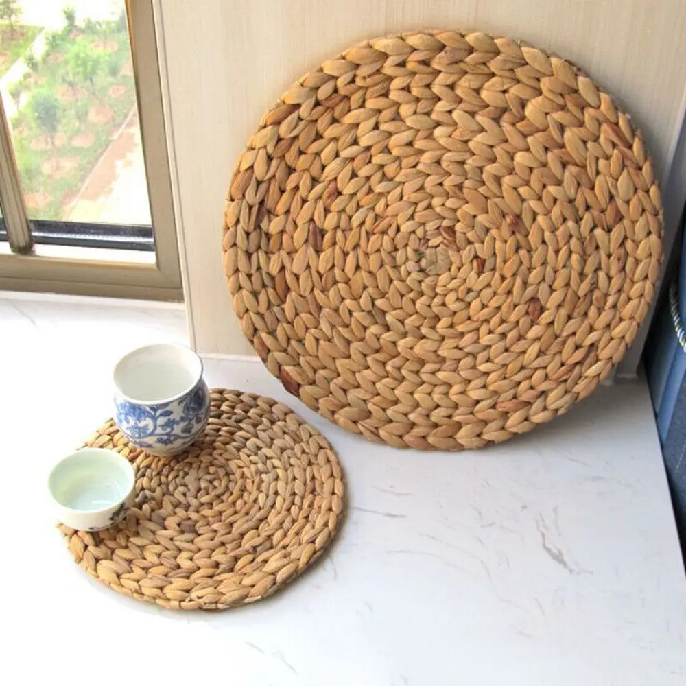 Natual Straw Weave Rattan Cups Mat Round Placemats Cups Mat Dining Table Home Decor
