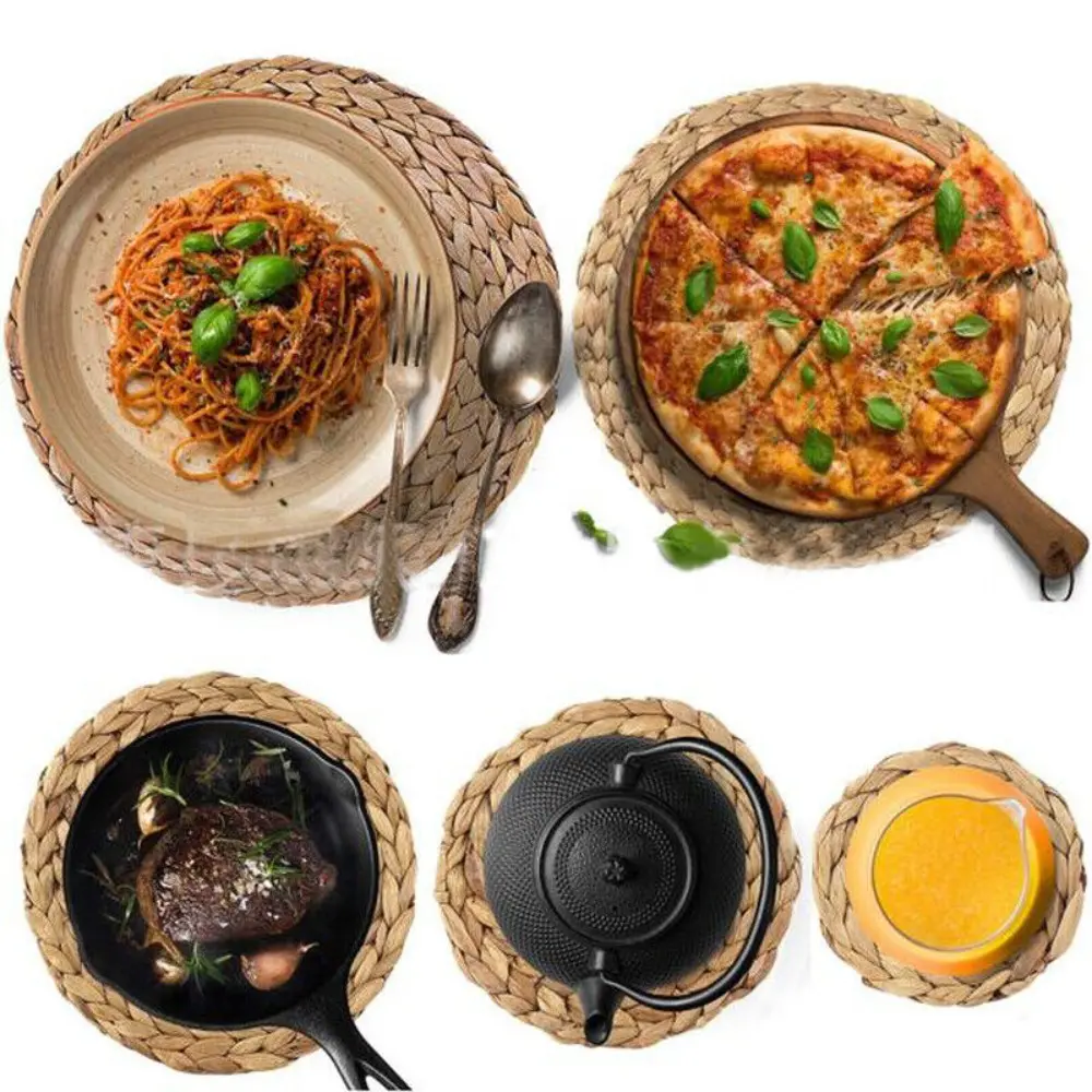 Natual Straw Weave Rattan Cups Mat Round Placemats Cups Mat Dining Table Home Decor