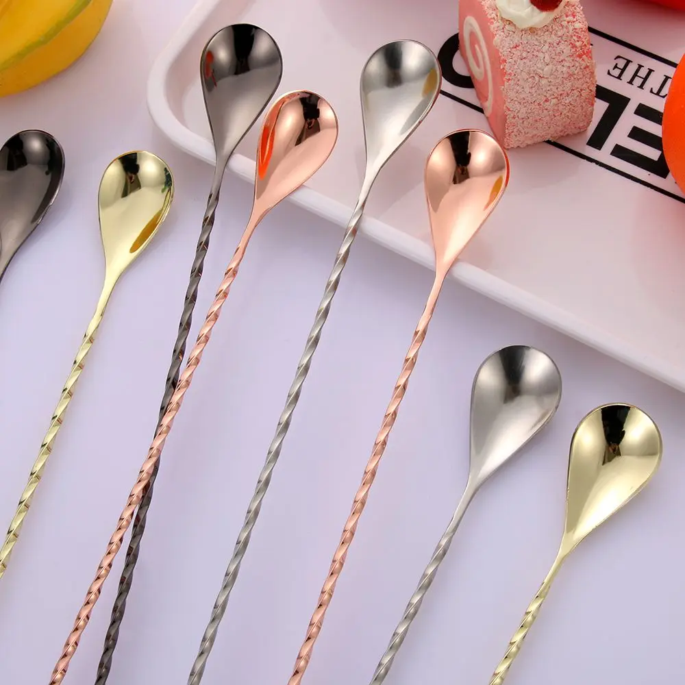 Stainless Steel Mixing Bar Cocktail Spoon Spiral Teadrop Spoon Kitchen Stir Spoon Bartender Tools Bar Accessories Eco-Friendly