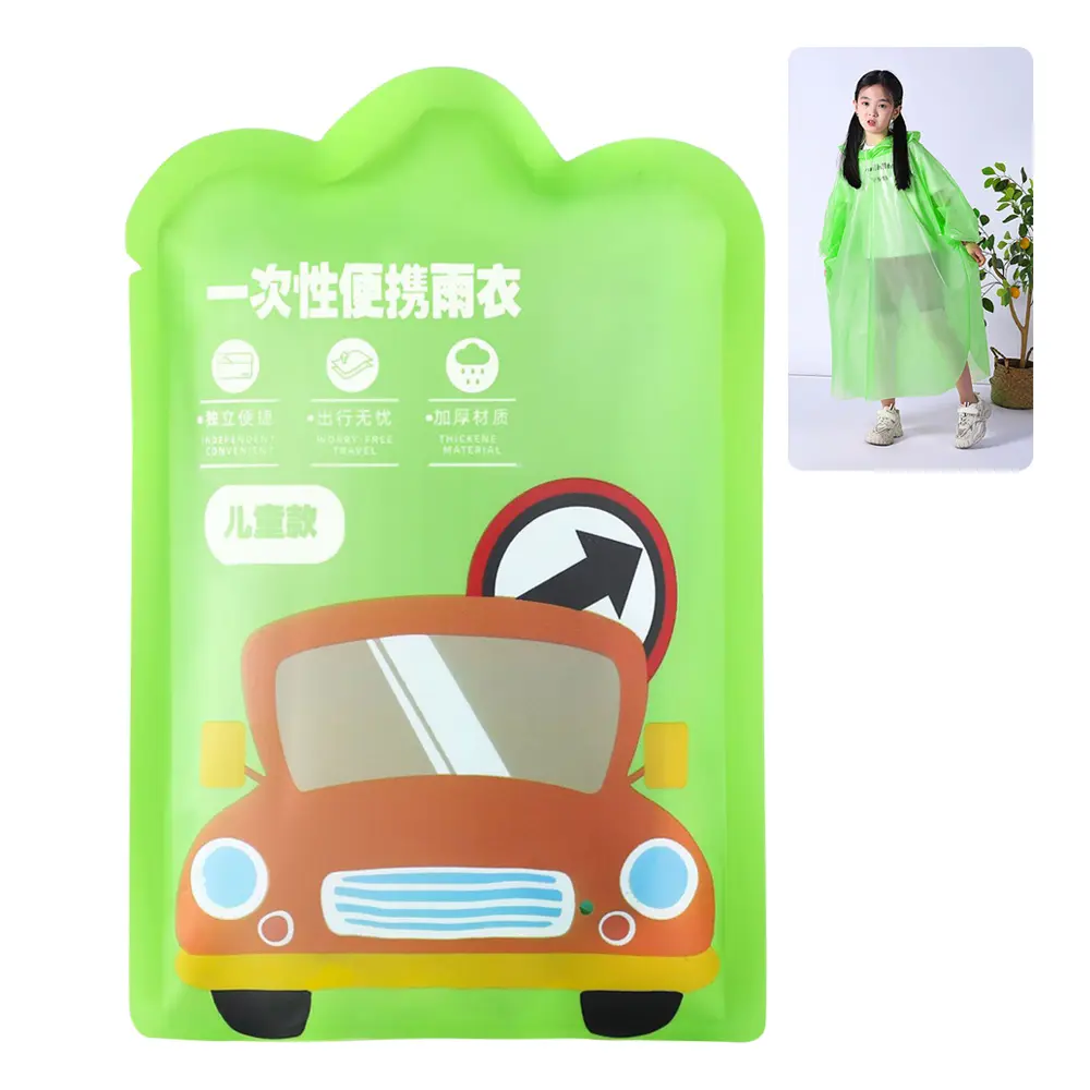 New Vacuum Compression Kids Raincoat Card Packaging Waterproof One-Piece Raincoat Convenient Thickened Reusable Poncho Outdoor