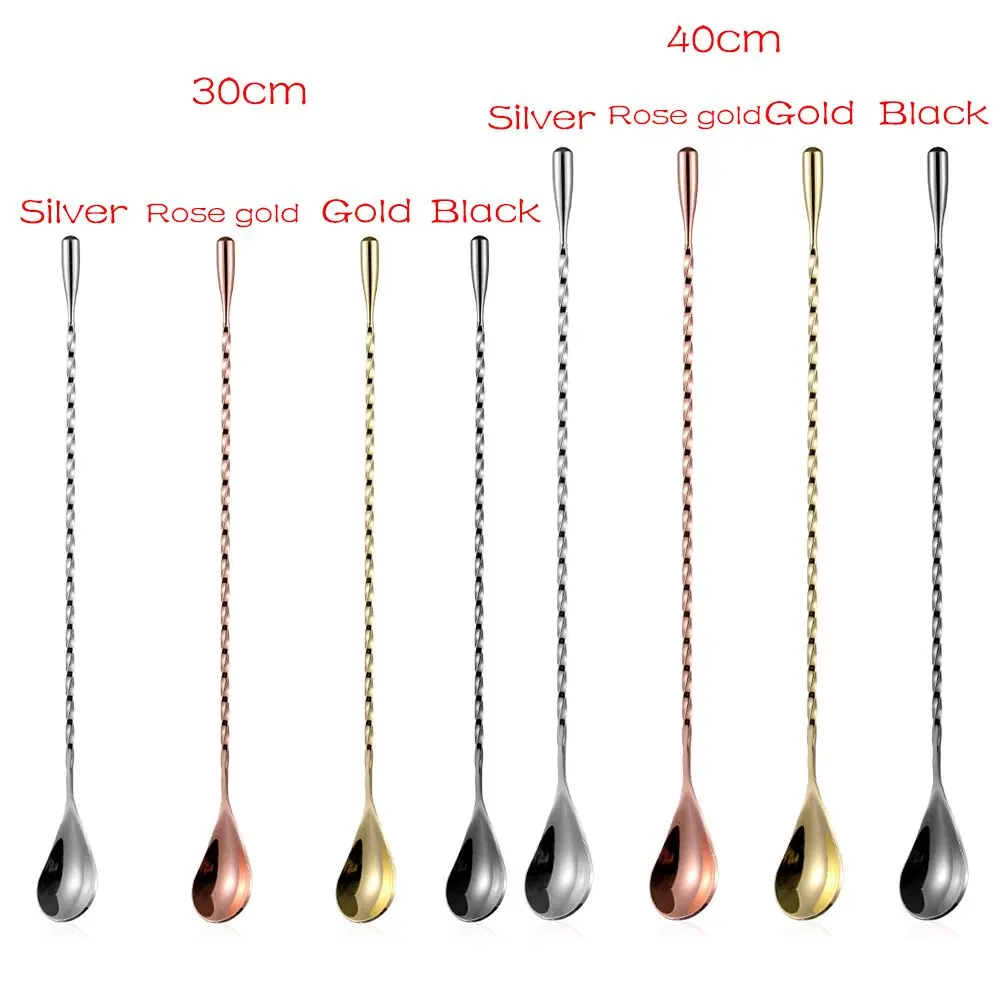 Stainless Steel Mixing Bar Cocktail Spoon Spiral Teadrop Spoon Kitchen Stir Spoon Bartender Tools Bar Accessories Eco-Friendly