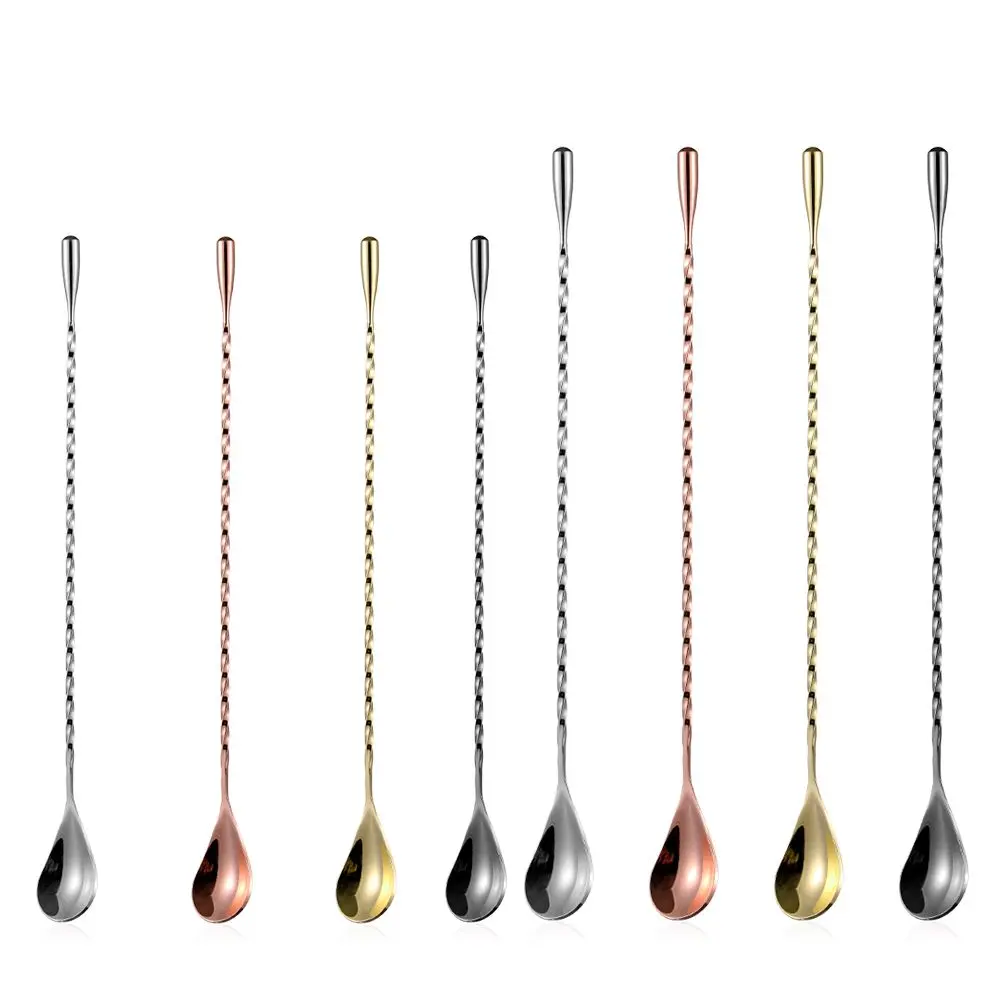 Stainless Steel Mixing Bar Cocktail Spoon Spiral Teadrop Spoon Kitchen Stir Spoon Bartender Tools Bar Accessories Eco-Friendly