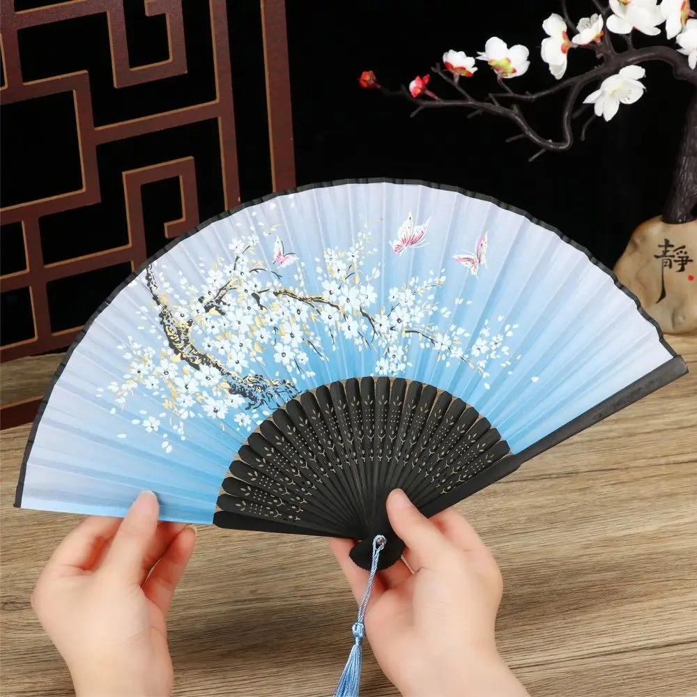 Bamboo Antique Folding Fan Chinese Style Fan Summer Female Dance Fan Portable Elegent Flower Hand Held Fan