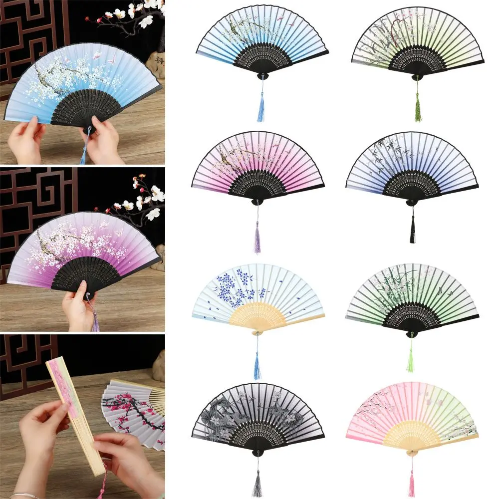 Bamboo Antique Folding Fan Chinese Style Fan Summer Female Dance Fan Portable Elegent Flower Hand Held Fan