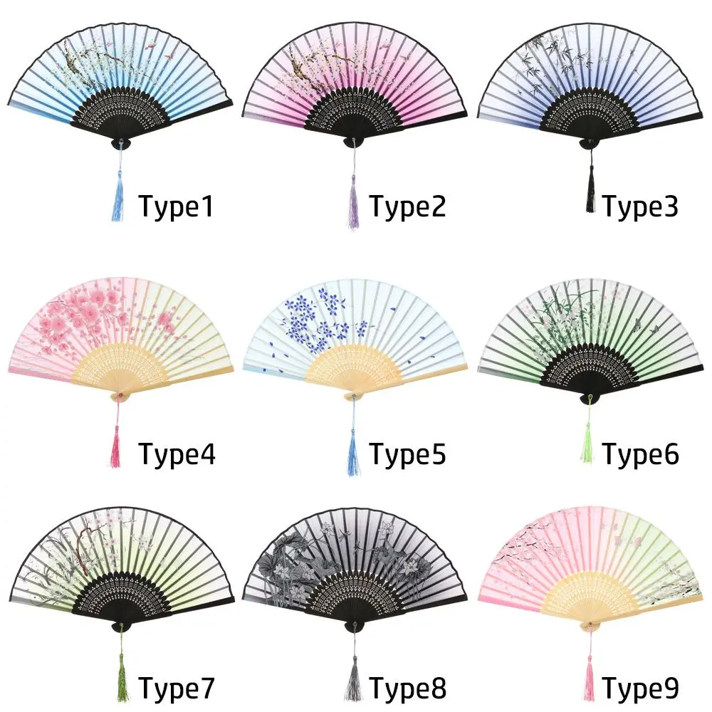 Bamboo Antique Folding Fan Chinese Style Fan Summer Female Dance Fan Portable Elegent Flower Hand Held Fan