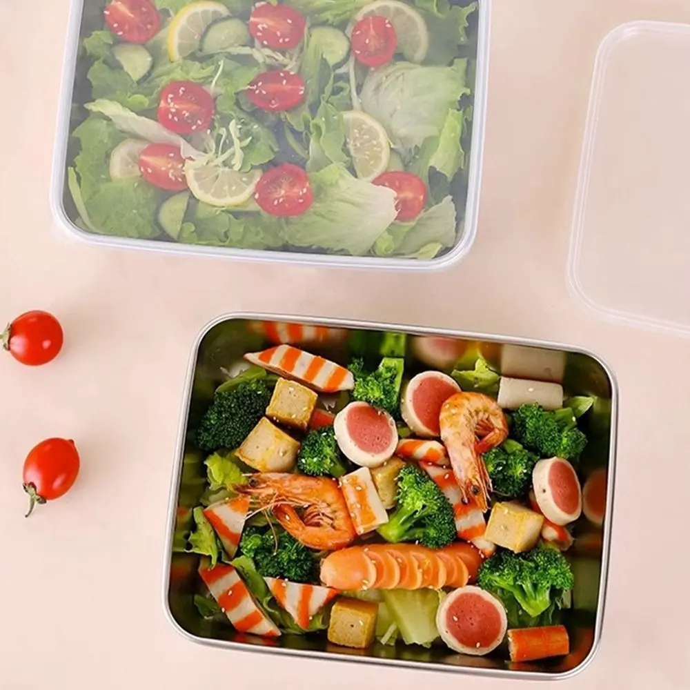 1Pcs Stainless Steel Crisper Box Rectangular Refrigerator Frozen Sorting Storage Box with Lid S/M/L Food Organizer Kitchen