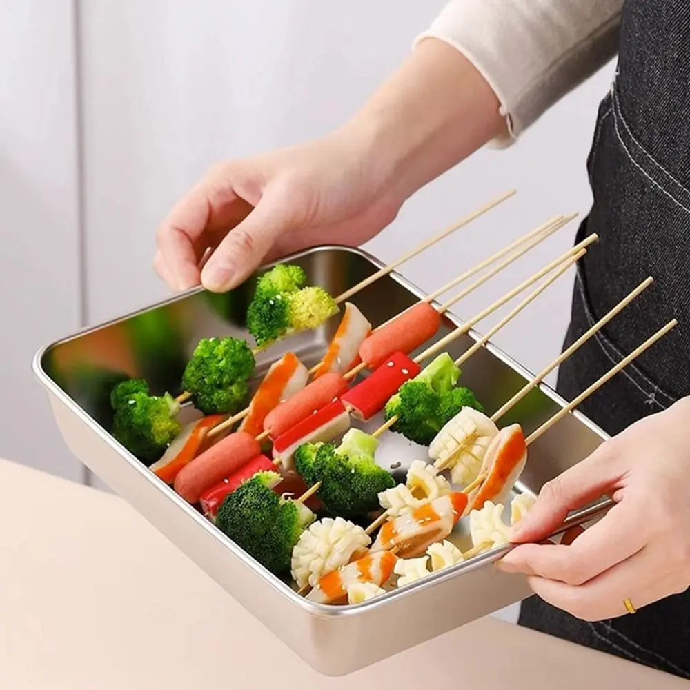 1Pcs Stainless Steel Crisper Box Rectangular Refrigerator Frozen Sorting Storage Box with Lid S/M/L Food Organizer Kitchen