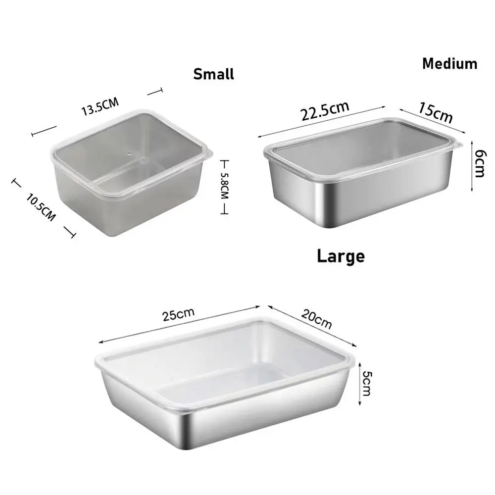1Pcs Stainless Steel Crisper Box Rectangular Refrigerator Frozen Sorting Storage Box with Lid S/M/L Food Organizer Kitchen