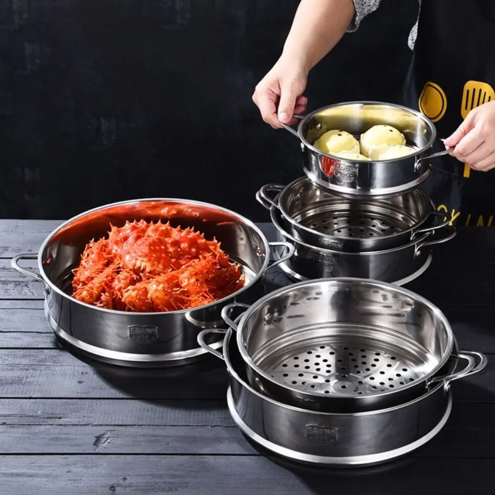 304 Stainless Steel Steamer Basket 16-32cm Thicken Strainer Food Steam Rack Thickened Safe Material Drain Basket Kitchen Use