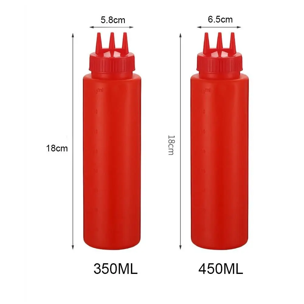 New Plastic Squeezing Sauce Bottle Graduated 3 Nozzles Gravy Boats Reusable Squeezable Squeeze Bottles