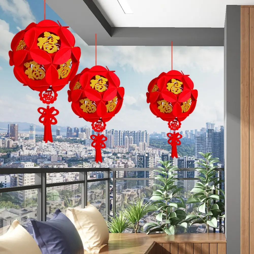 Chinese New Year Red Lantern DIY FU Character Lantern Hanging Ornaments for Lunar New Year Spring Festival Decor
