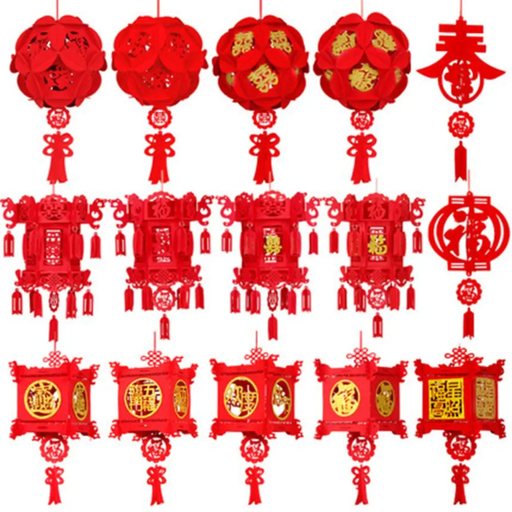 Chinese New Year Red Lantern DIY FU Character Lantern Hanging Ornaments for Lunar New Year Spring Festival Decor