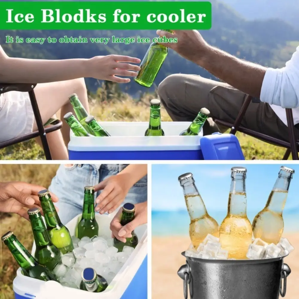 4/6/8 Grid Large Ice Block Ice Grid Silicone Mold Tray With Lid Stackable Square Ice Cube Mold Ice Storage Box Quick Frozen