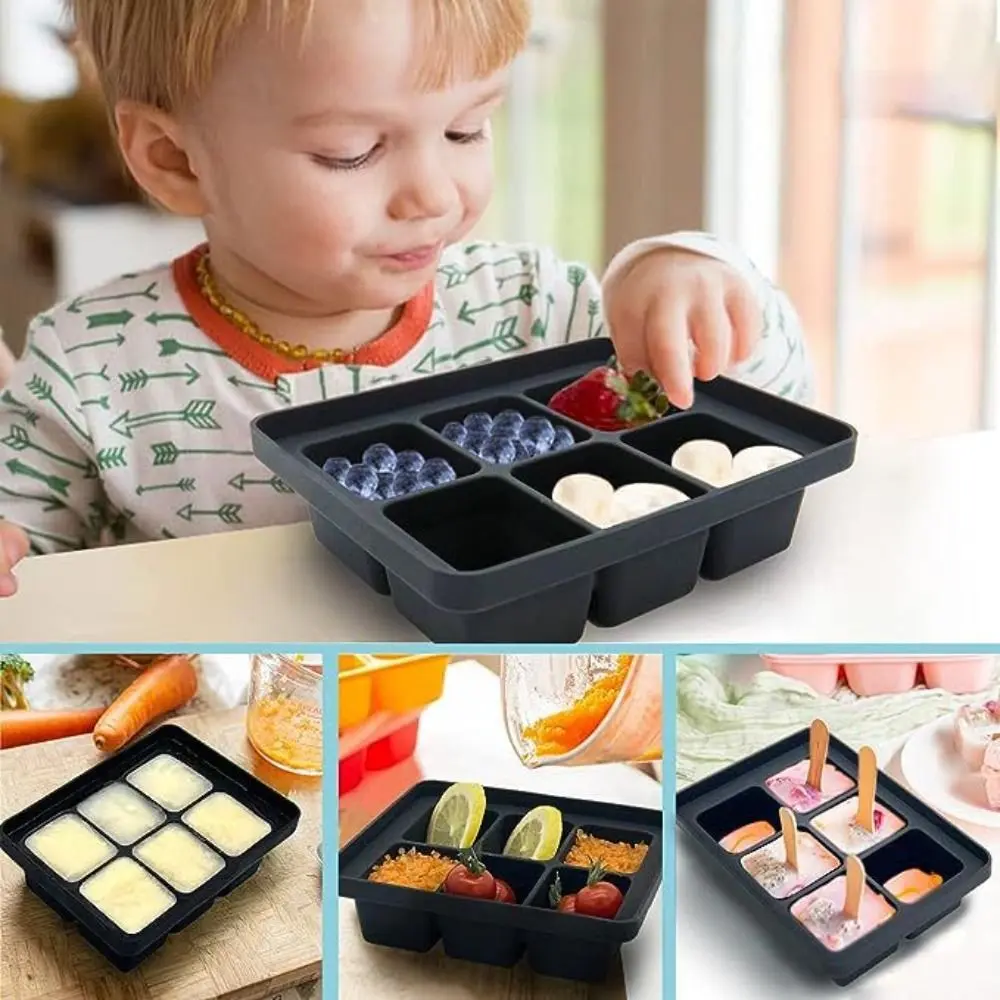 4/6/8 Grid Large Ice Block Ice Grid Silicone Mold Tray With Lid Stackable Square Ice Cube Mold Ice Storage Box Quick Frozen