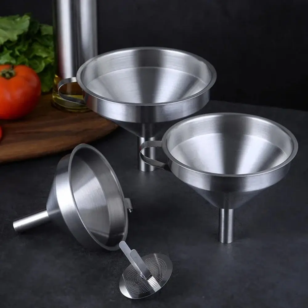 Wide Mouth Stainless Steel Funnel with Detachable Filter Spice Cooking Oil Filter Strainer Kitchen Tool Wine Spill Tool