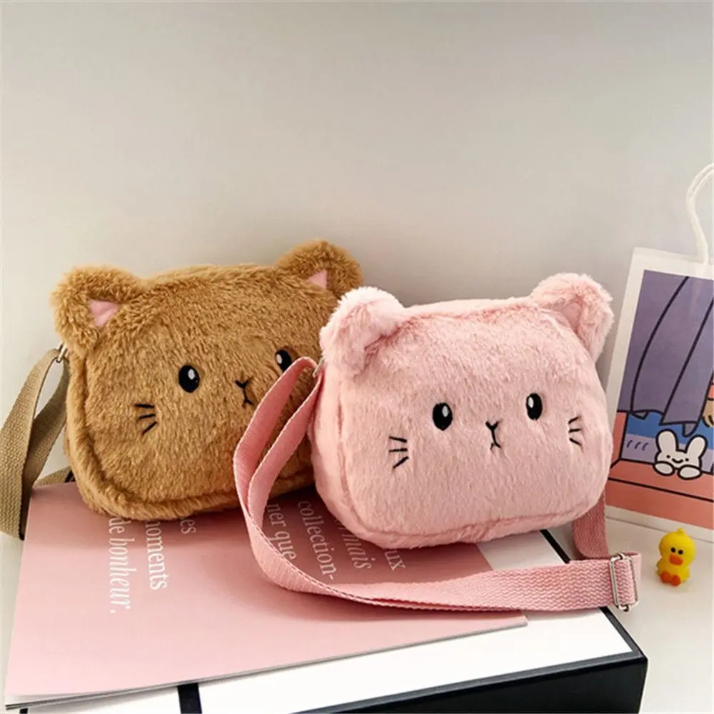 Cute Soft Plush Children's Shoulder Bag Cartoon Cat Baby Girls Messenger Small Bags Kids Handbags Coin Purse