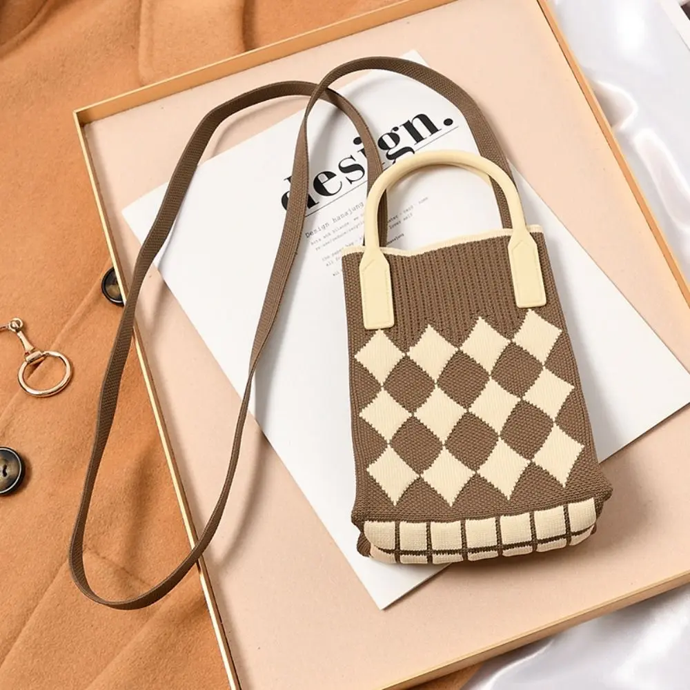 Fashion Geometric Women's Knitted Handbag Female Handmade Woven Shopper Tote Bag Purse Design Chain Shoulder Crossbody Bag