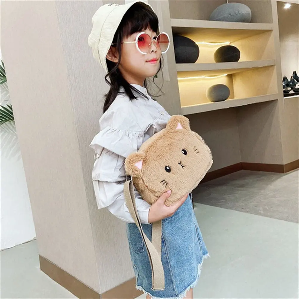 Cute Soft Plush Children's Shoulder Bag Cartoon Cat Baby Girls Messenger Small Bags Kids Handbags Coin Purse
