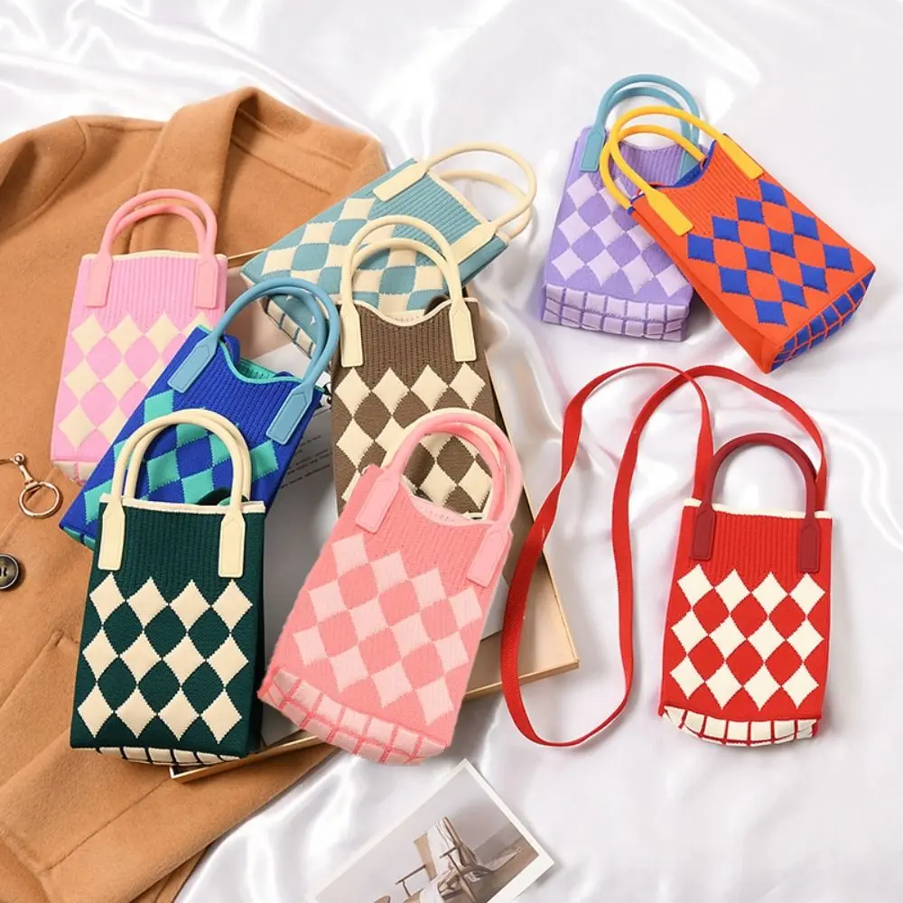 Fashion Geometric Women's Knitted Handbag Female Handmade Woven Shopper Tote Bag Purse Design Chain Shoulder Crossbody Bag
