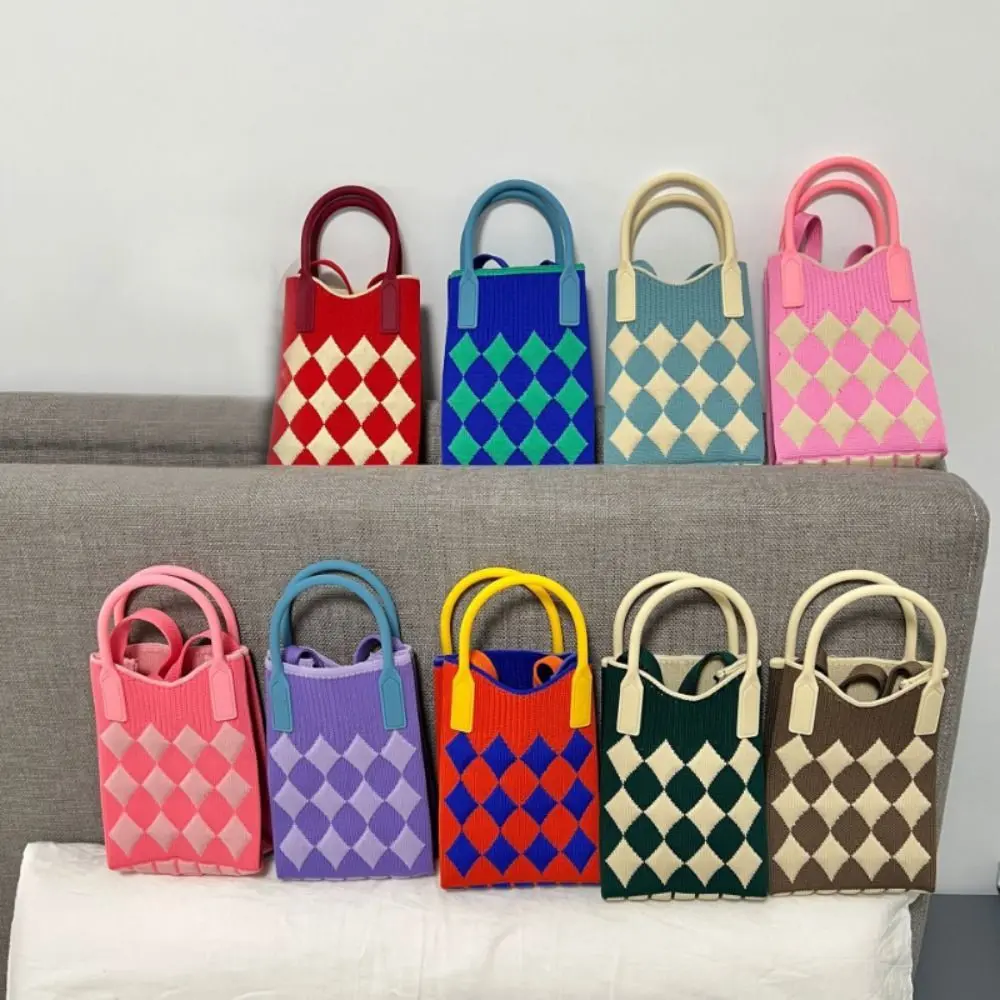Fashion Geometric Women's Knitted Handbag Female Handmade Woven Shopper Tote Bag Purse Design Chain Shoulder Crossbody Bag