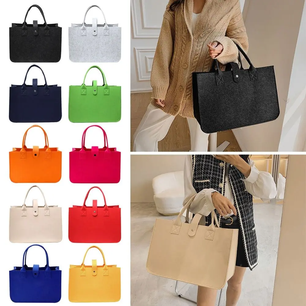 Women Bag Felt Cloth Hand Bag Large Capacity Female Totes Ladies Solid Color Travel Shopping Bags Purses