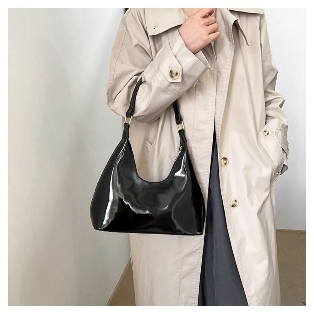 Elegant Glossy Shoulder Bag Women Fashion PU Leather Solid Messenger Bag Purse Ladies Tote Bags