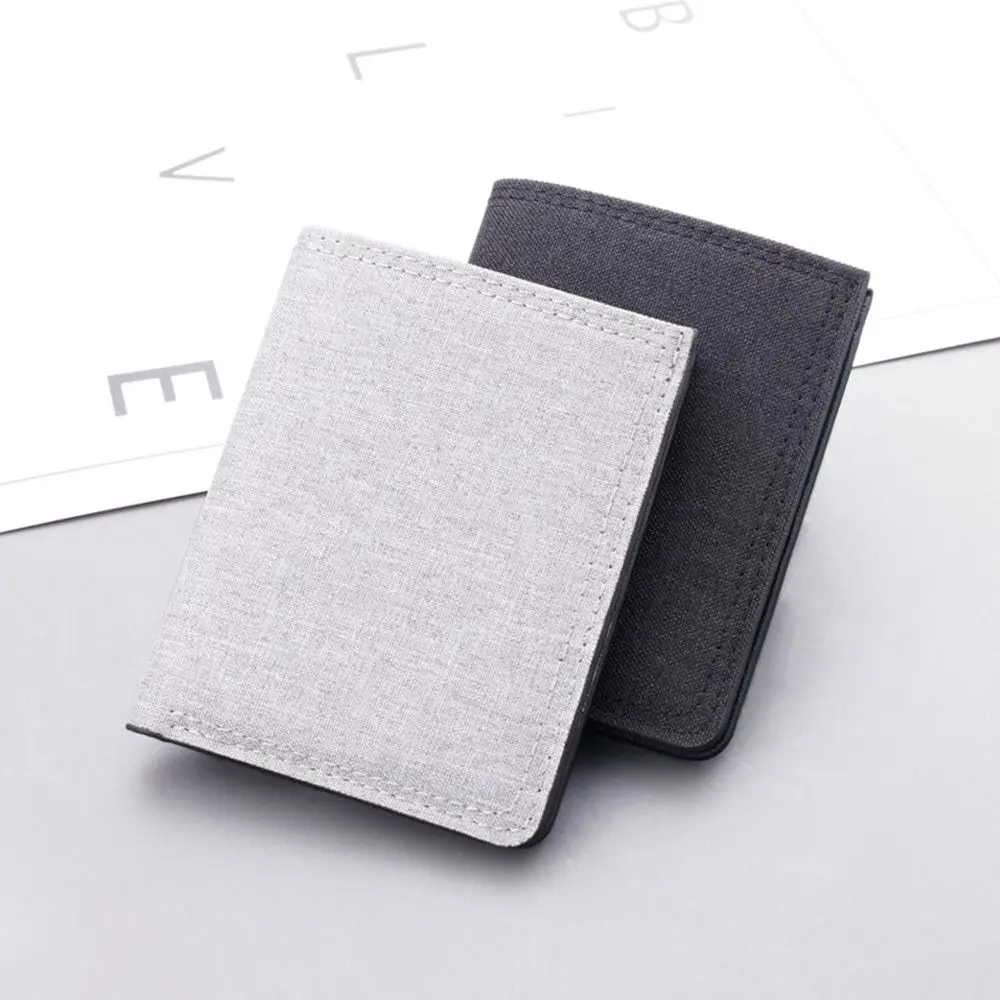 New Fashion Men Canvas Short Wallet Coin Purse Wallet Men Purse Coin Pouch Card Holder Multi-functional Small Wallet