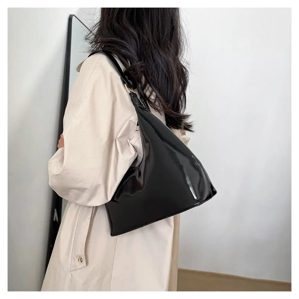 Elegant Glossy Shoulder Bag Women Fashion PU Leather Solid Messenger Bag Purse Ladies Tote Bags