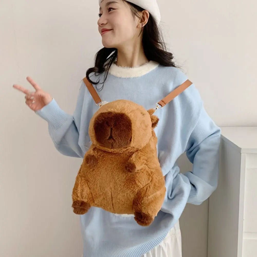 Capybara Plush Backpack for Women Versatile Cartoon Funny Capibala Crossbody Bag Large Capacity Tote Bag