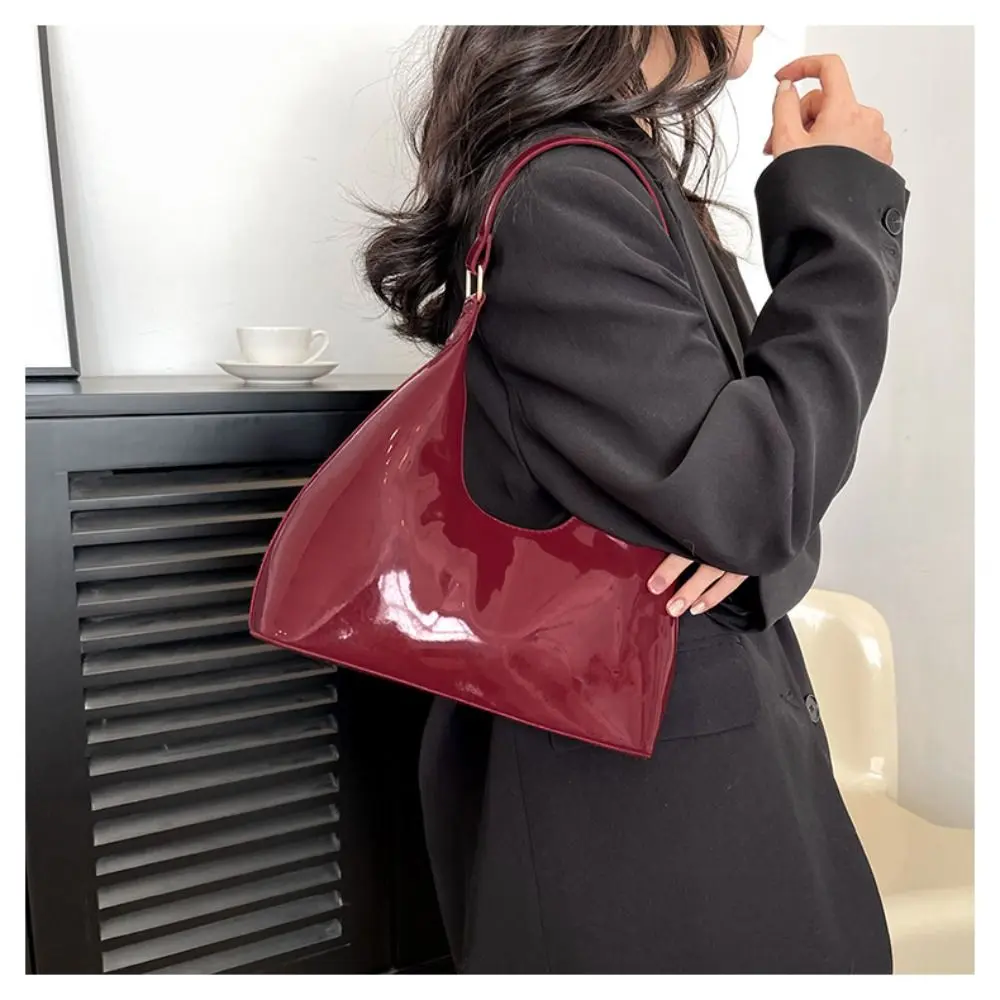 Elegant Glossy Shoulder Bag Women Fashion PU Leather Solid Messenger Bag Purse Ladies Tote Bags