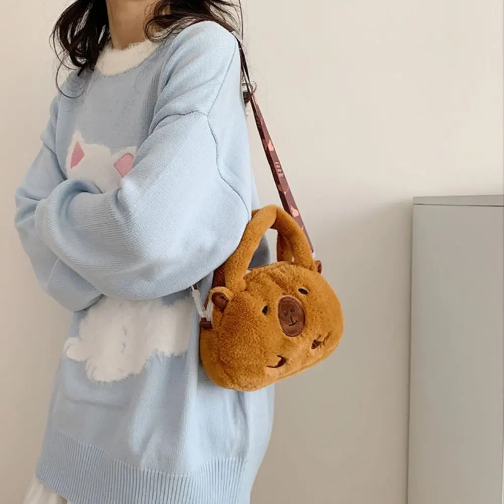 Capybara Plush Backpack for Women Versatile Cartoon Funny Capibala Crossbody Bag Large Capacity Tote Bag