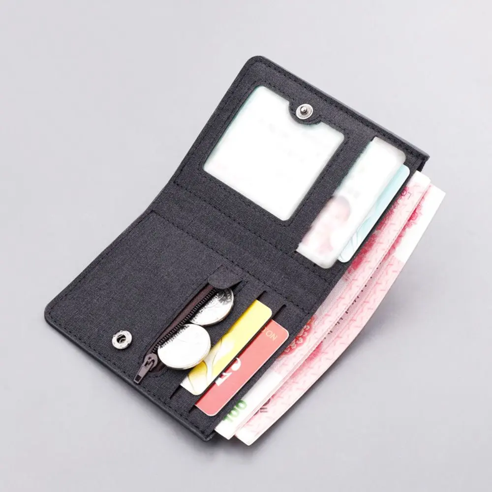 New Fashion Men Canvas Short Wallet Coin Purse Wallet Men Purse Coin Pouch Card Holder Multi-functional Small Wallet