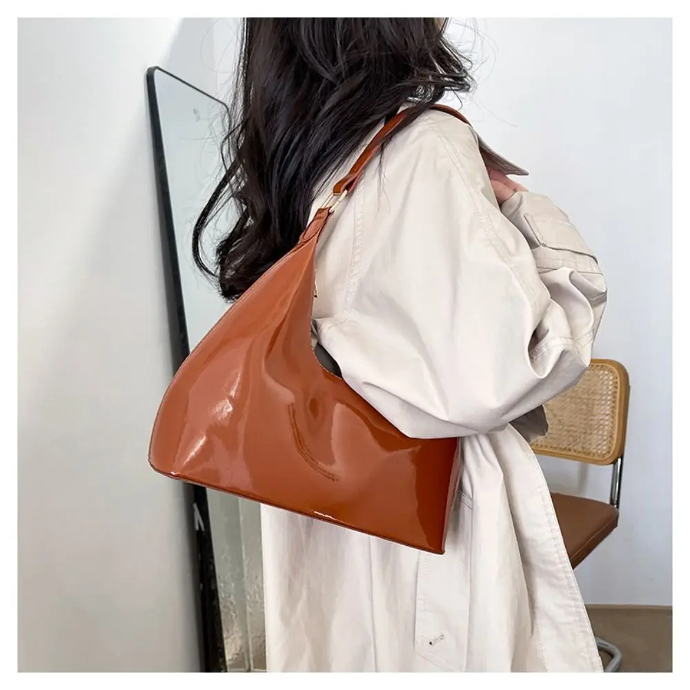 Elegant Glossy Shoulder Bag Women Fashion PU Leather Solid Messenger Bag Purse Ladies Tote Bags