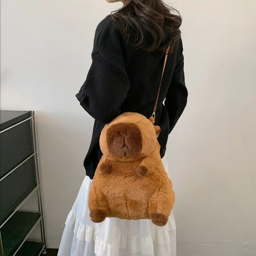 Capybara Plush Backpack for Women Versatile Cartoon Funny Capibala Crossbody Bag Large Capacity Tote Bag