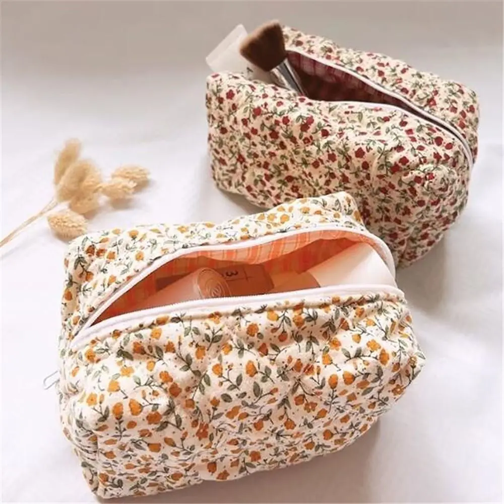 Flower Printed Zipper Makeup Bag Storage Organizer Makeup Accessory Toiletry Handbag Cosmetic Pouch Large Travel Cosmetic Bag