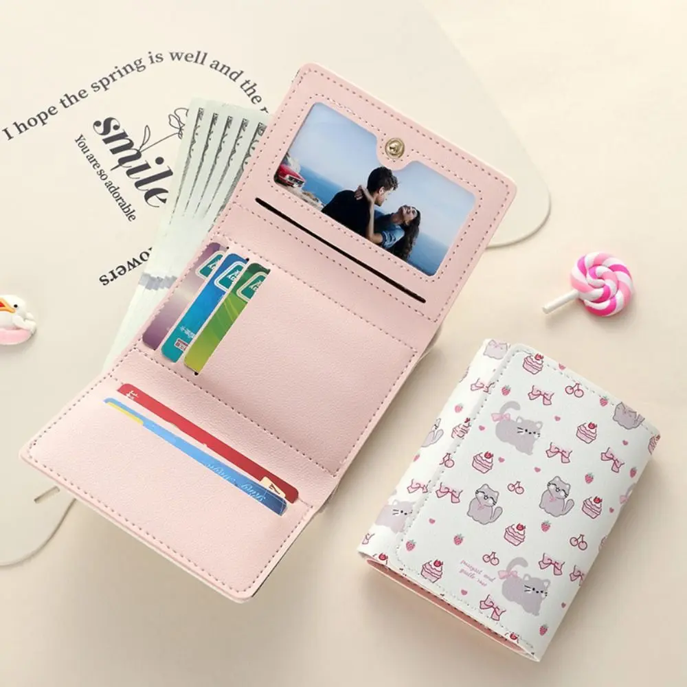 Cartoon Kitty Money Bag Coin Purse For Women Kawaii PU Leather Short Wallet Card Holder Bowknot Wallet Gift