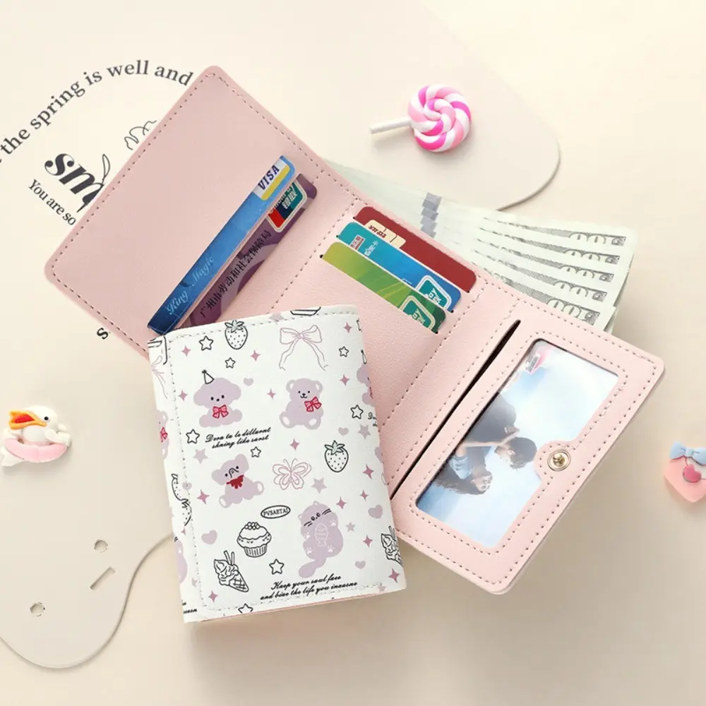 Cartoon Kitty Money Bag Coin Purse For Women Kawaii PU Leather Short Wallet Card Holder Bowknot Wallet Gift