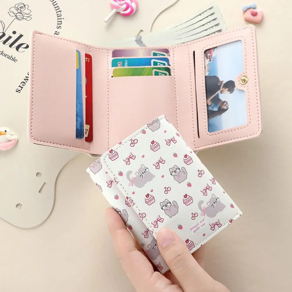 Cartoon Kitty Money Bag Coin Purse For Women Kawaii PU Leather Short Wallet Card Holder Bowknot Wallet Gift