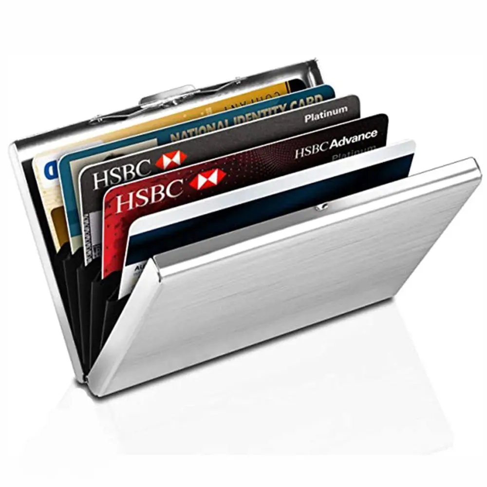 6 Card Slots Fashion Stainless Steel Metal Case Box Business Credit Card Anti-demagnetization Organizer