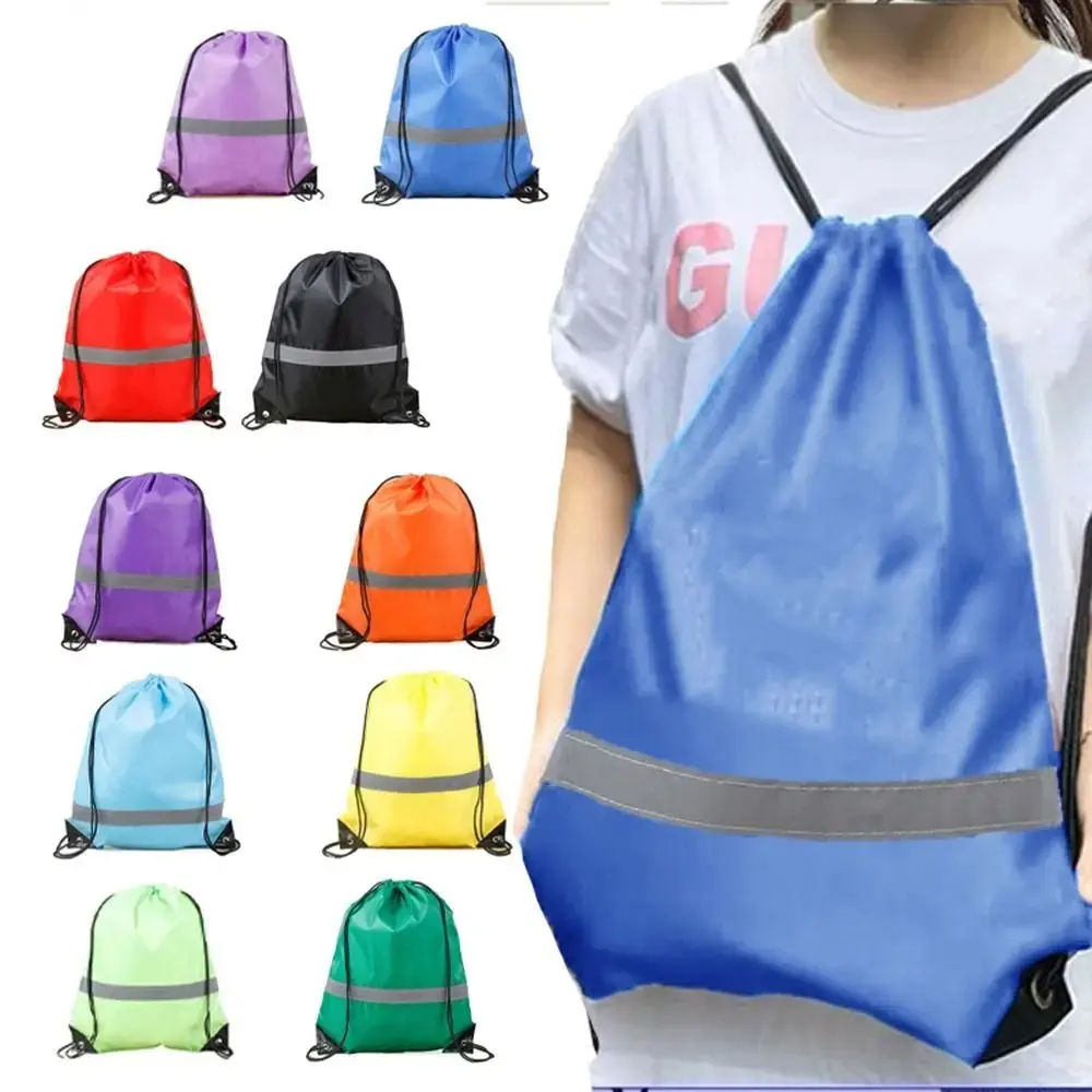 Large Capacity Drawstring Backpacks Waterproof Reflective Stripe Fitness Shoulder Bags Unisex Lightweight School Bag Travel