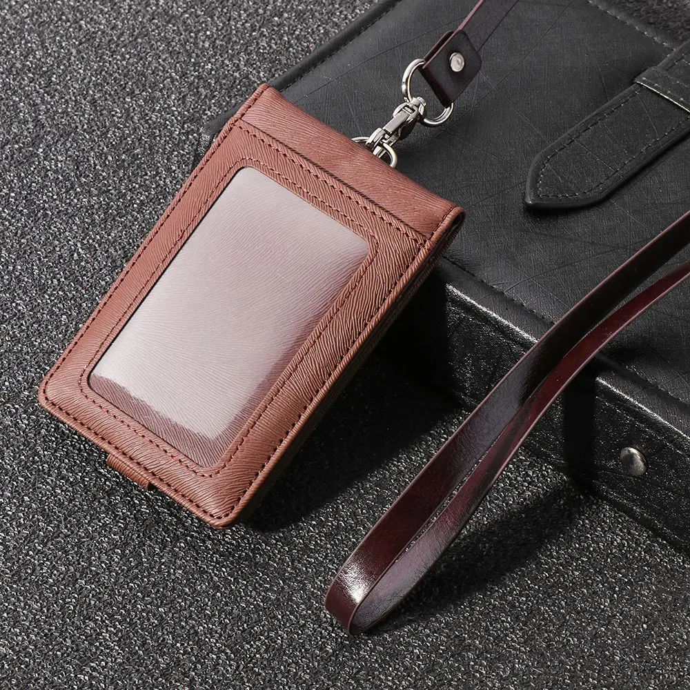 PU Leather Multifunctional Name Badge Holder Work Card Holders With Lanyard Bank Credit Card Women Men ID Business Case
