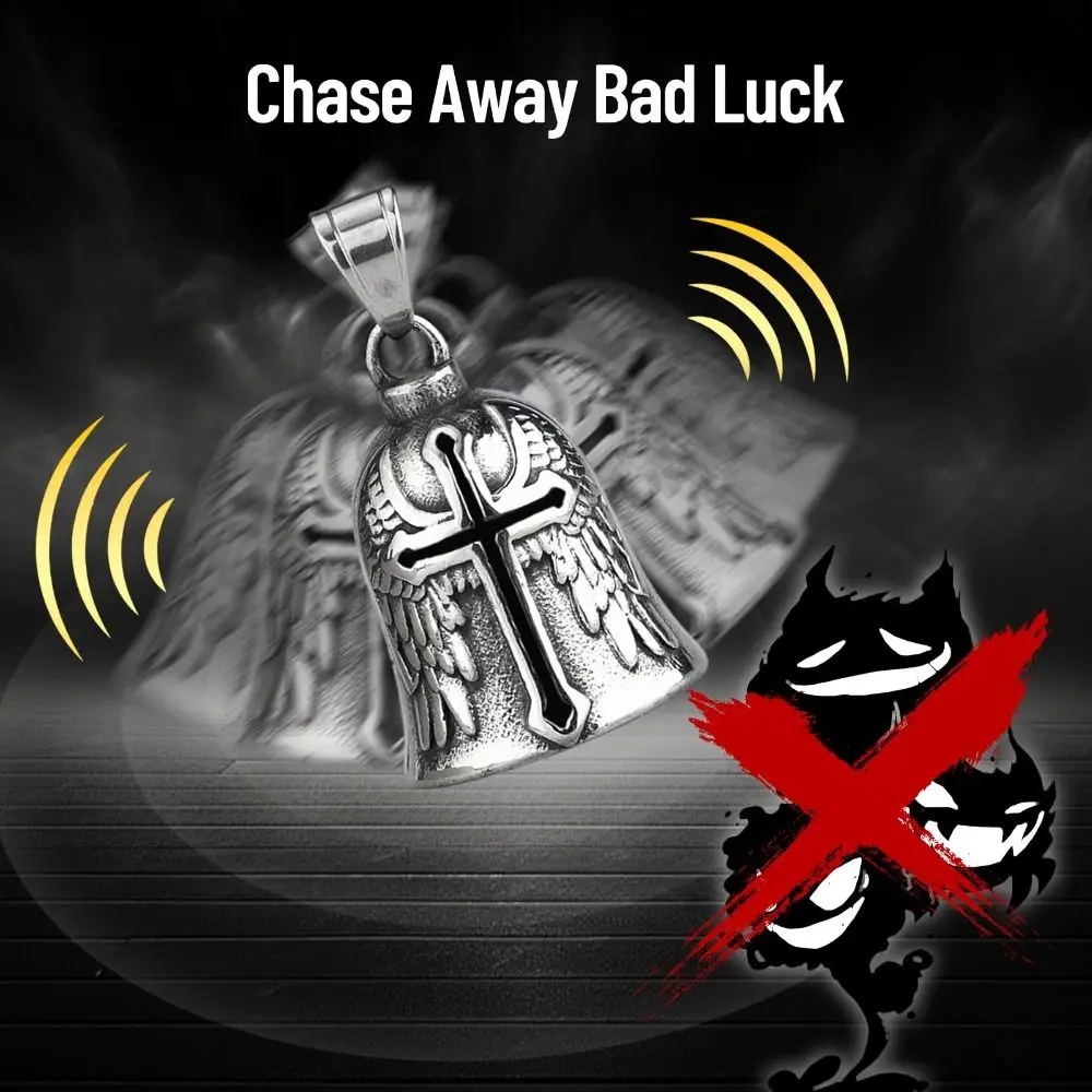 3D Design Motorcycle Guardian Bell Punk Style Wing Design Biker Good Luck Charm Retro Alloy Evil Spirit Trap Bell Daily Wear