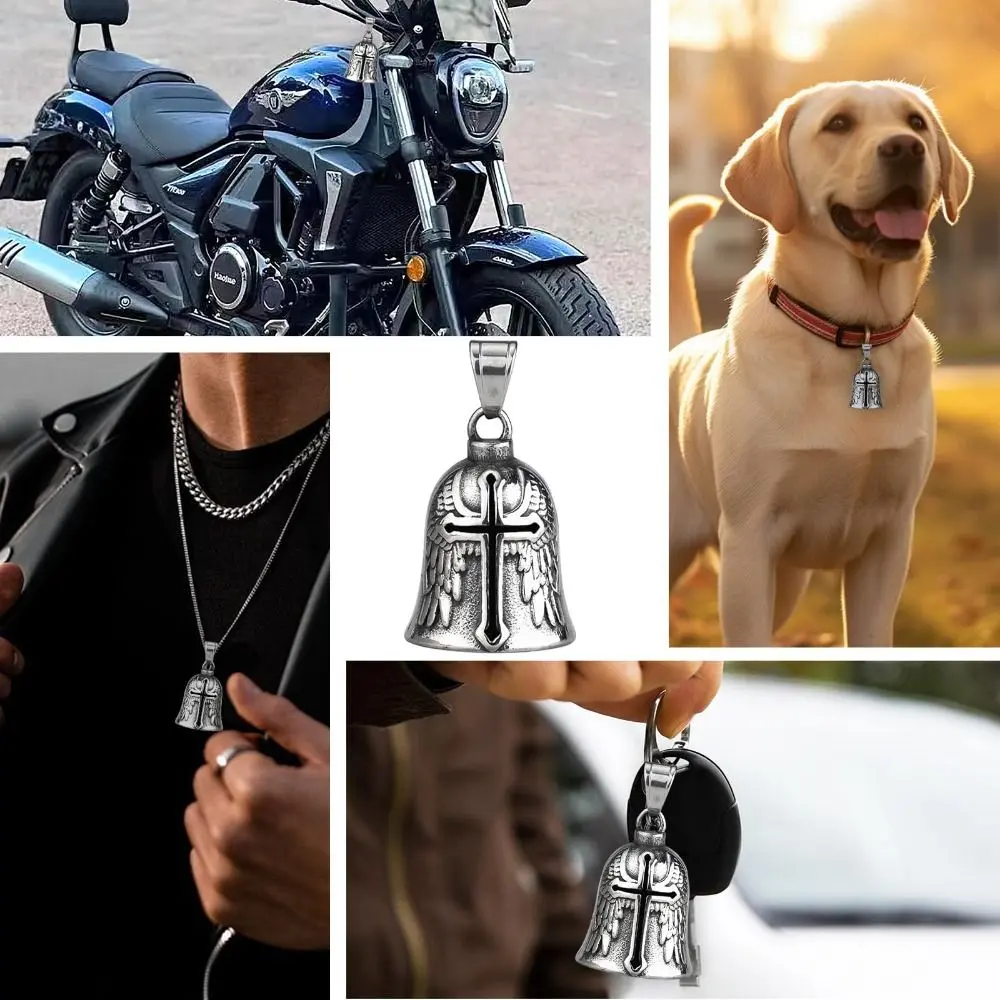 3D Design Motorcycle Guardian Bell Punk Style Wing Design Biker Good Luck Charm Retro Alloy Evil Spirit Trap Bell Daily Wear