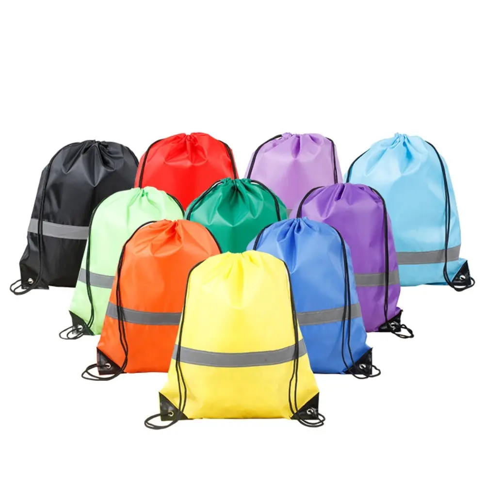 Large Capacity Drawstring Backpacks Waterproof Reflective Stripe Fitness Shoulder Bags Unisex Lightweight School Bag Travel