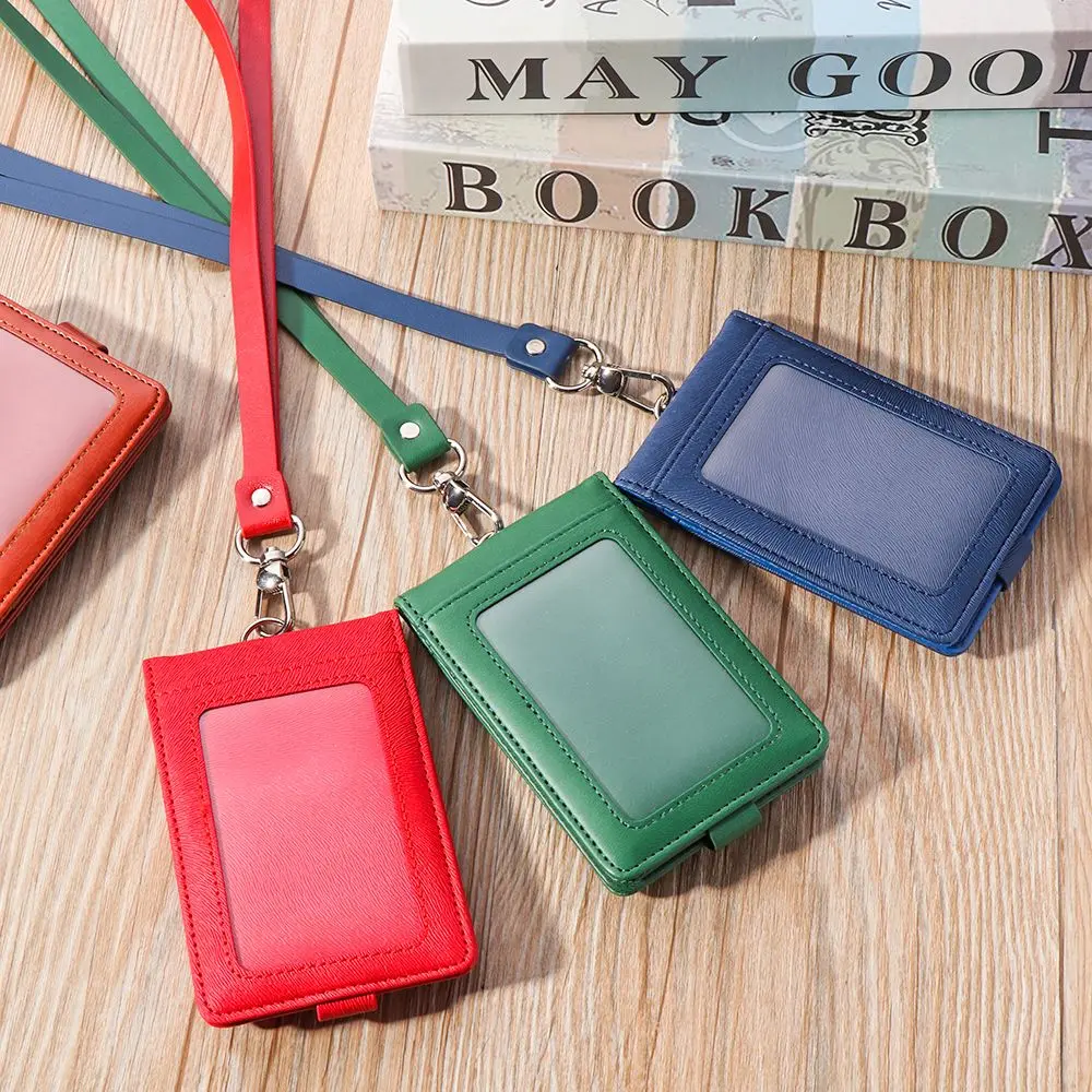 PU Leather Multifunctional Name Badge Holder Work Card Holders With Lanyard Bank Credit Card Women Men ID Business Case