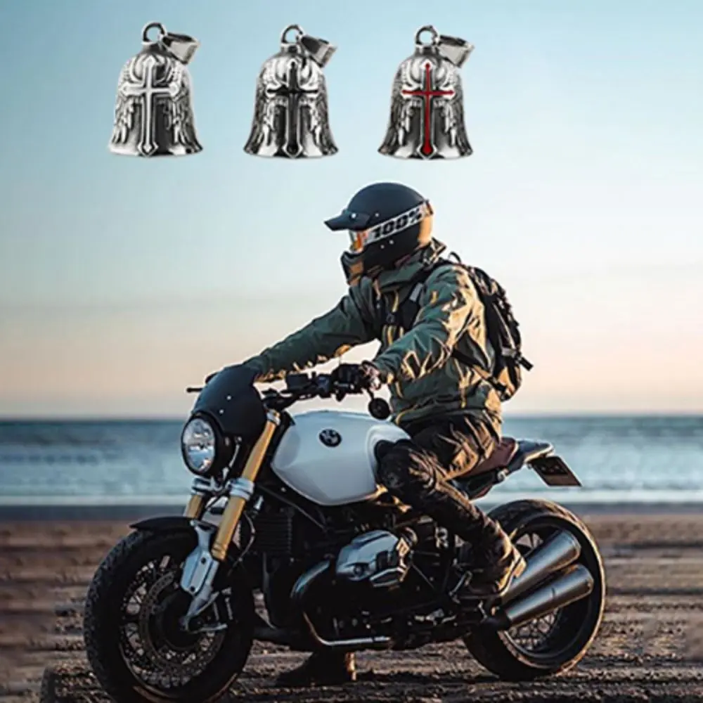 3D Design Motorcycle Guardian Bell Punk Style Wing Design Biker Good Luck Charm Retro Alloy Evil Spirit Trap Bell Daily Wear