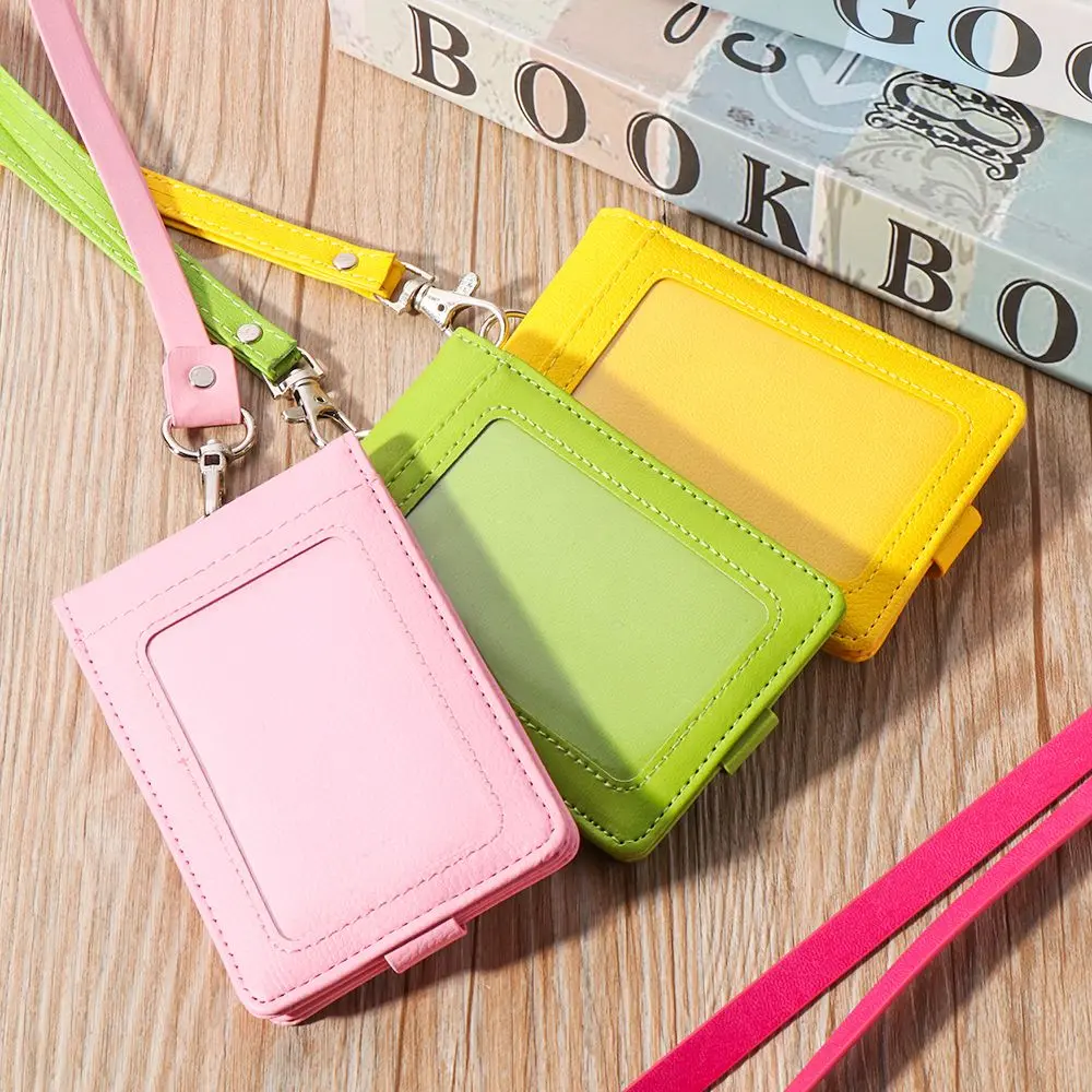 PU Leather Multifunctional Name Badge Holder Work Card Holders With Lanyard Bank Credit Card Women Men ID Business Case