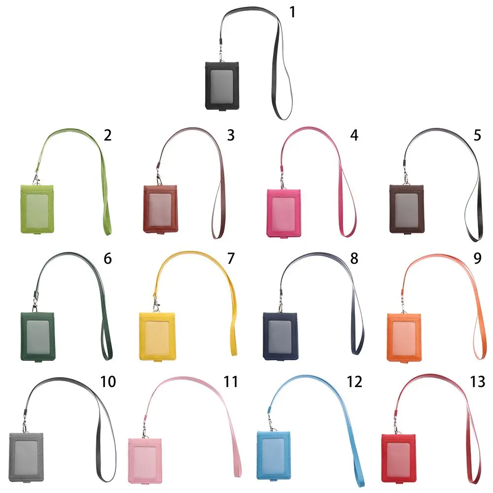 PU Leather Multifunctional Name Badge Holder Work Card Holders With Lanyard Bank Credit Card Women Men ID Business Case