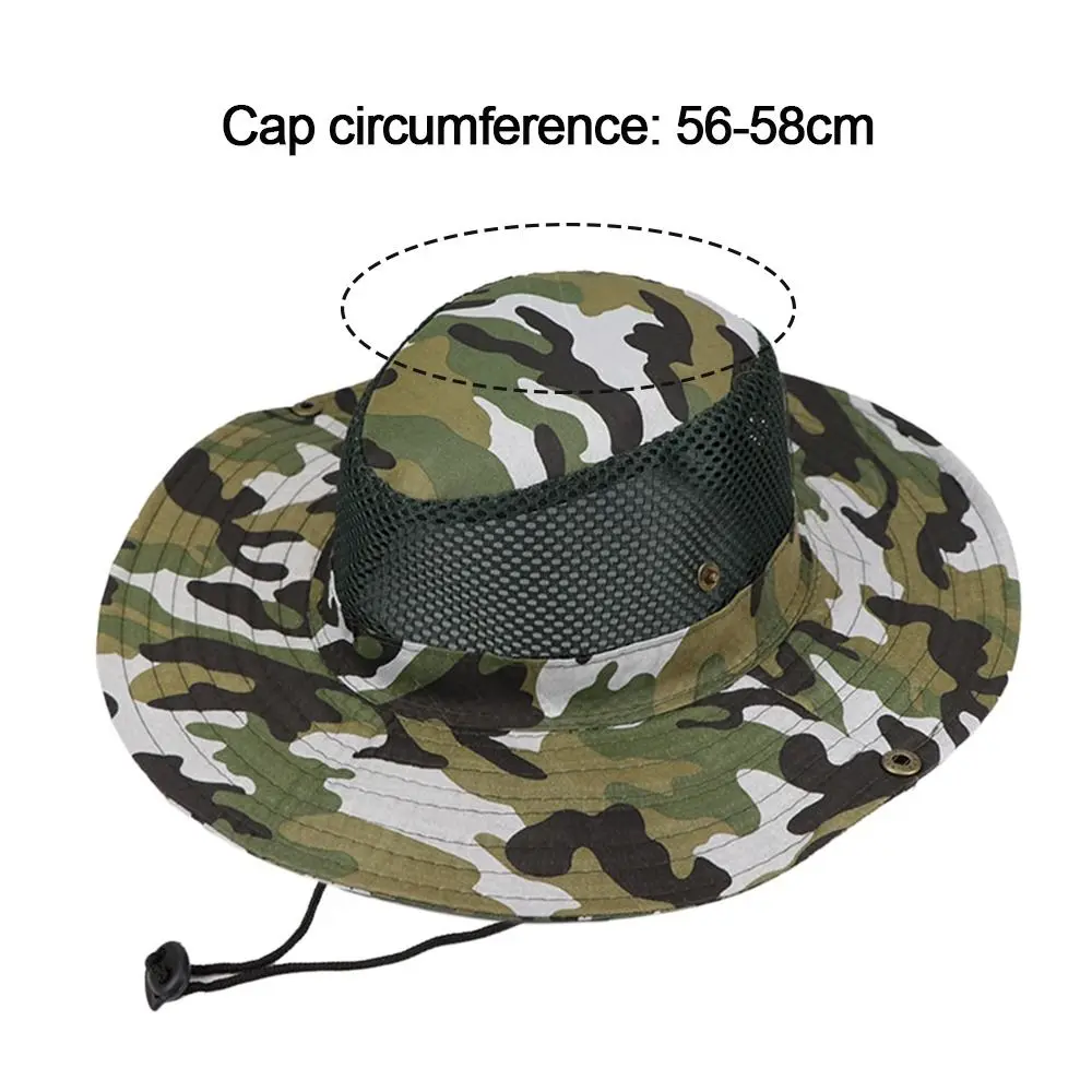 Outdoor Breathable Mesh Camouflage Bucket Hat Sun Protection Hunting Wide Brim Fishing Hiking Cap Mens Womens Sun Visor Hat