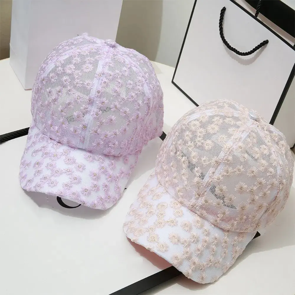 Summer Lace Baseball Cap Mesh Embroidered Flowers Duck Tongue Hat Breathable Sunscreen Hat For Women Girls